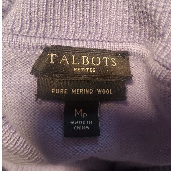 Talbots Size MP Medium Petite Light Purple 100% Merino Wool Turtleneck Sweater - Picture 6 of 9